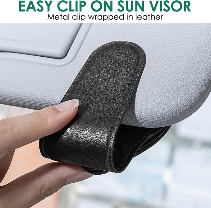 2 Pack Sunglasses Holder Compatible with Tesla Model 3 Y X S Semi Cybertruck Leather Magnetic Glasses Mount Holder Eyeglasses Sunglasses Clip Visor Sunglass Holder Accessories (Black)