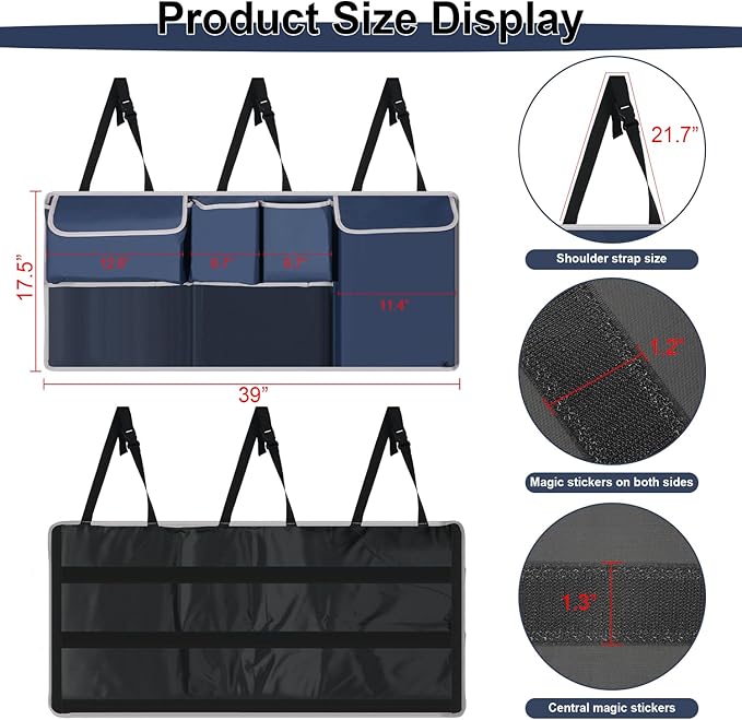 UYYE Trunk Hanging Organizer, Backseat Storage Bag, Collapsible Car Interior Accessories with 4 Pockets & 2 Mesh Pouches for Tools, Provide More Storage Trunk Space for SUV, Jeep, MPVs (Drak Blue)