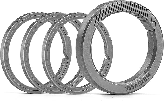 TISUR Titanium Keychain Rings, Split Side Pushing Key Rings Heavy Duty Black Key Ring For Key Chain Carabiner Dog Tag Ring