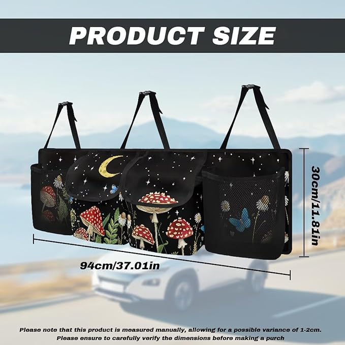 Mushroom Printed Car Trunk Organizer, Collapsible Auto Backseat Hanging Storage Bag Wear-Resistant Oxford Fabric Hanging Trunk Organizer for Car Truck SUV