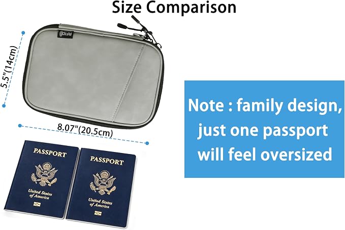 family passport holder for 4 multiple passport bag for travel passport cover rfid blocking for women waterproof wallet with zipper airtag passport case for men (pattern gray)