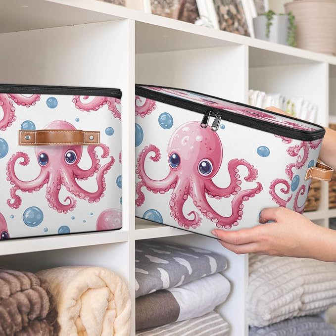 Octopus Storage Basket for Bedroom Kitchen Bathroom Storage Bins with Lids Collapsible Toy Cube Storage Organizer for Kid Teen Women Men