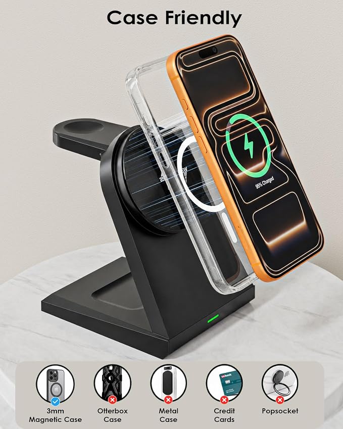 3 in 1 Wireless Charger iPhone Charging Station, 25W Magnetic Charger for iPhone 17 16e 15 14 13 12 Pro Max, Wireless Charging Station Fast Desk Mag Safe Stand for iWatch 11 10 9 8 7 6 5 AirPods Pro 3