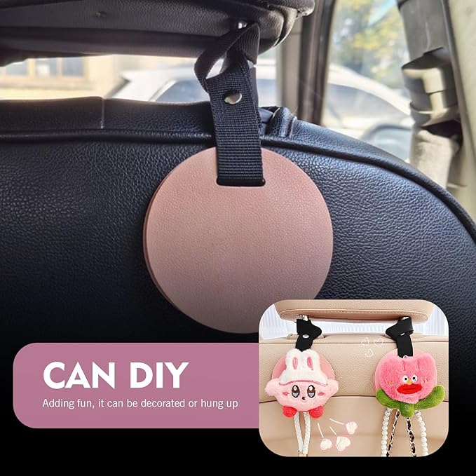 2PCS Car Headrest Hooks, Leather DIY Concealed Seatback Hook, Heavy-Duty Metal Storage Hanger for Purse Bags, Universal for Most Cars, SUVs, Trucks (Pink)