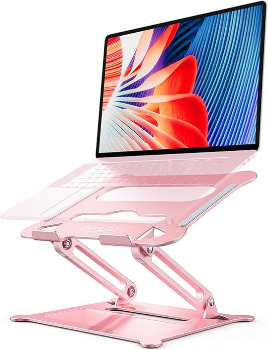 Urmust Laptop Notebook Stand Holder Adjustable Laptop Stand Portable Computer Riser Compatible with MacBook Air Pro HP Dell XPS Lenovo All Laptops 10-15.6"(Rose Gold)