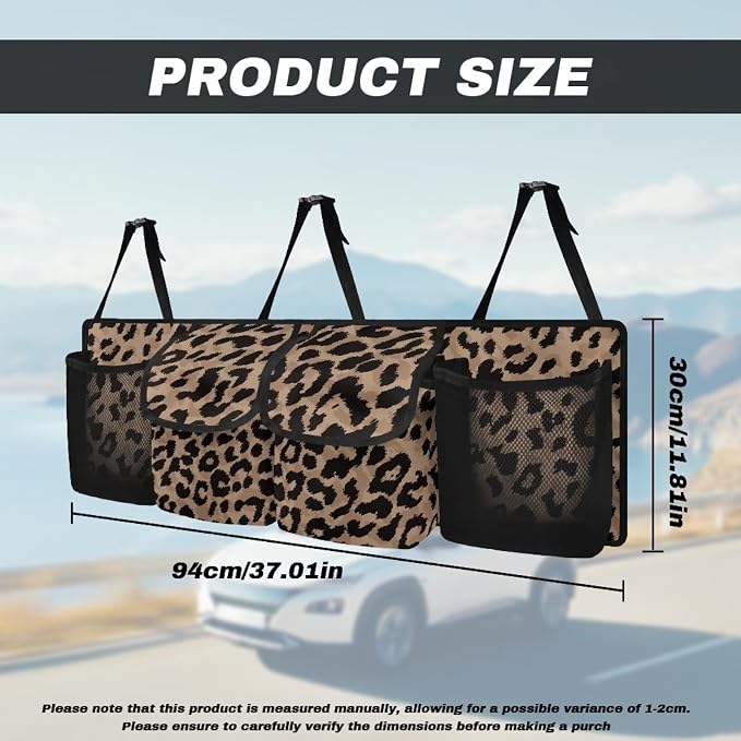 Brown Leopard Print Trunk Organizers for Men Hanging Storage Bins, Foldable Backseat Organizer for SUVs & Sedans, Sturdy Car Organization Accessories