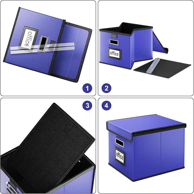 Portable Leather File Organizer Boxes with Lids, Collapsible File Folder Organizer Boxes, Decorative Small Filing File Cabinet for Home/Office, Easily Store Documents/Hanging File Folders