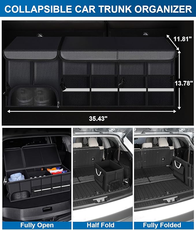 BAG WIZARD Large Trunk Organizer for Car, SUV, Truck with Removable Cooler Bag, Collapsible Multi Compartments/Foldable Cover, 112L, Black