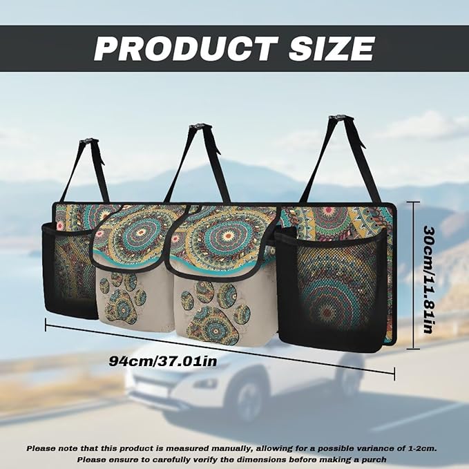 Aztec Tribe Dog Paw Car Trunk Organizer, 4 Compartments, SUV, Sedan, Van, Truck, Earth Tones