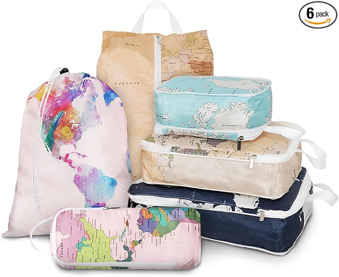 6 Pcs Compression Packing Cubes for Travel, Waterproof Luggage Organizer Washable Storage Bags Set - Packaging Cubes for Backpack Travel and Carry-Ons