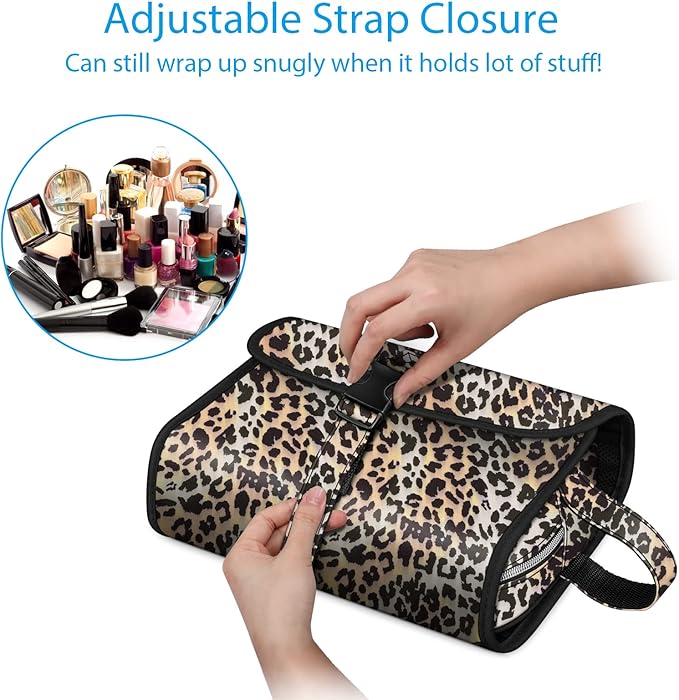 Fintie Portable Toiletry Cosmetic Travel Bag, Large Water Resistant Hanging Makeup Organizer Storage Pouch Case for Women Girls (Leopard)