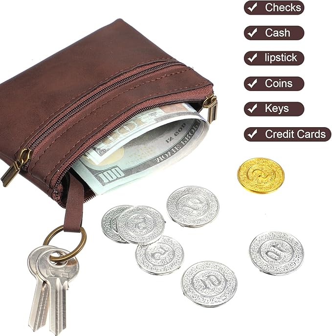 1 Pc Leather Change Purse For Women, Small Wallet With Zipper Mini Coin Purse Wallets, Brown Wallet Card Holder For Women Men