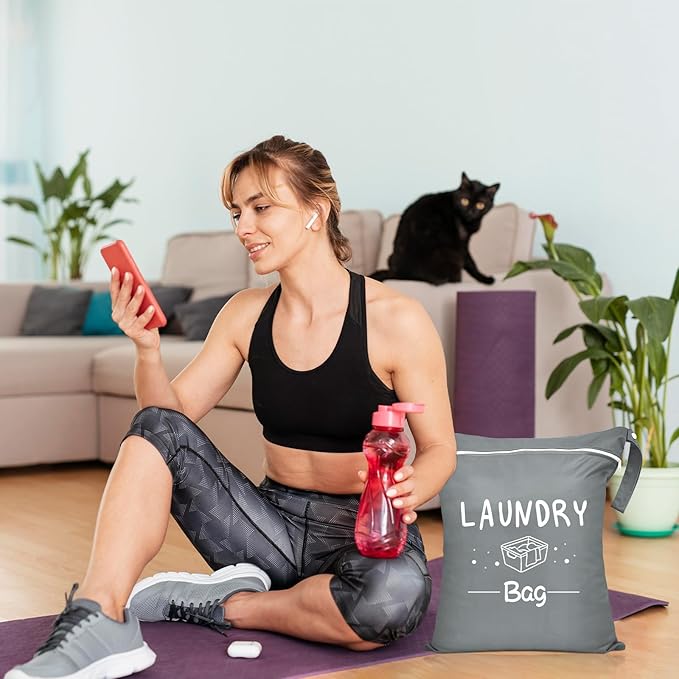 2 Pcs Large Travel Laundry Bag - Waterproof Wet Dry Washable for Dirty Clothes, Bathing Suit, Workout, Gym, Swimming, Yoga (Pink+Grey)
