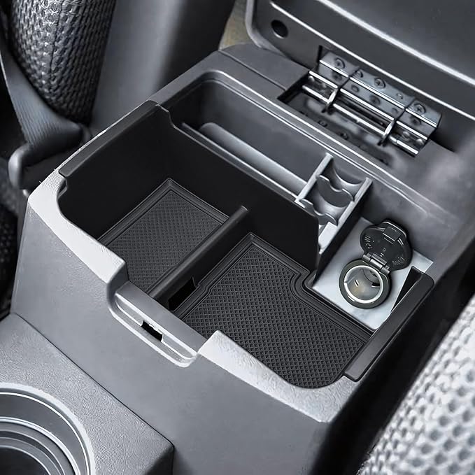 HGWEI Upgrade Center Console Organizer Compatible with 2005-2021 Nissan Frontier Interior Accessories Middle Armrest Storage Box Insert Compartment Tray Hidden Storage Space with Rubber Mats, Black