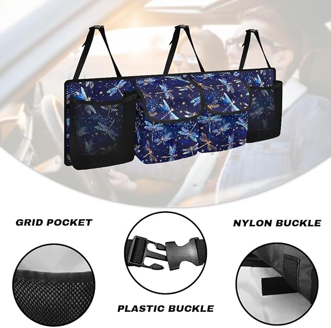 Blue Dragonfly Car Trunk Organizer and Storage Backseat Hanging Storage Car Accessories Vehicle Backseat Cargo Storage Bag for SUV, Truck, MPV,Van