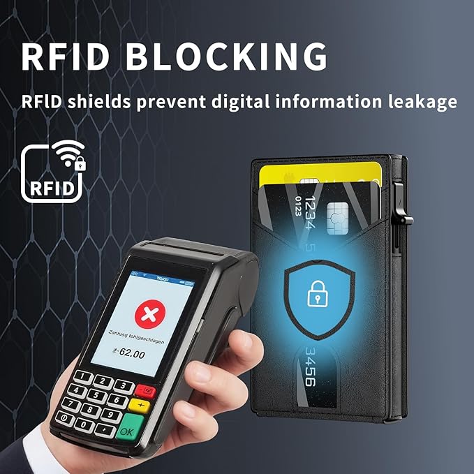 Wallet for Men Aluminum RFID Blocking-Metal Smart Pop-Up Credit Card Holder with 2 ID Windows, Holds 8-10 Cards,Bifold Security Front Pocket Wallet & Money Clip,Men's accessories (Black)