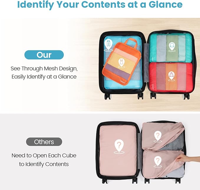 Cambond See Through Mesh Compression Packing Cubes for Travel Women - 4 Set Compression Cubes for Travel, Lightweight Expandable Packing Organizers for Luggage Suitcases, Tourist Landscape