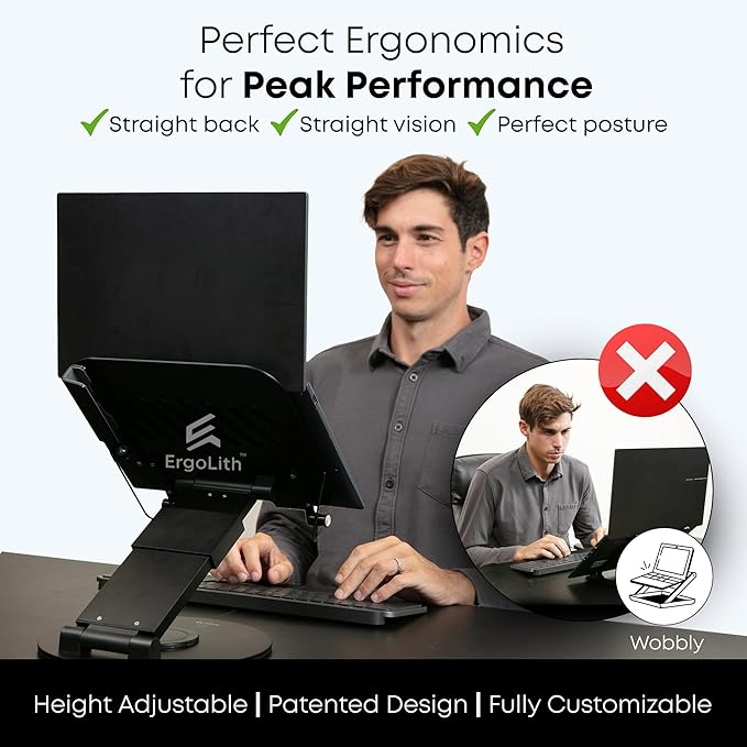 3-in-1 Adjustable Laptop Stand, Book Stand, and Phone Holder - 360° Rotating Display for All Laptops - 2??1" Height for Ergonomics - Office Desk Accessories - Stylish - Patented - Sky Black