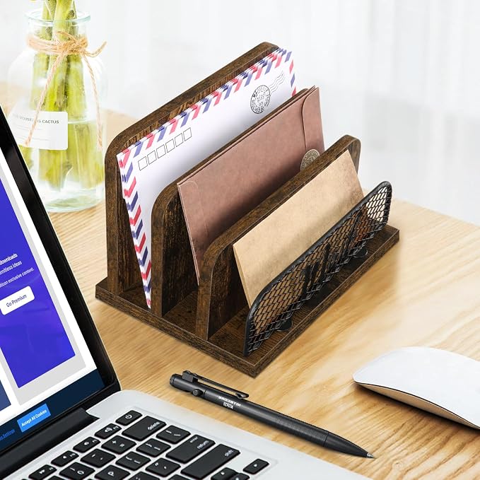 YINMIT Mail Organizer Countertop, Mail Holder with 3-Slot, Desktop Mail Sorter, Mail Organizer for Desk, Letter Sorter File Holder, Office Desk Organizers and Accessories