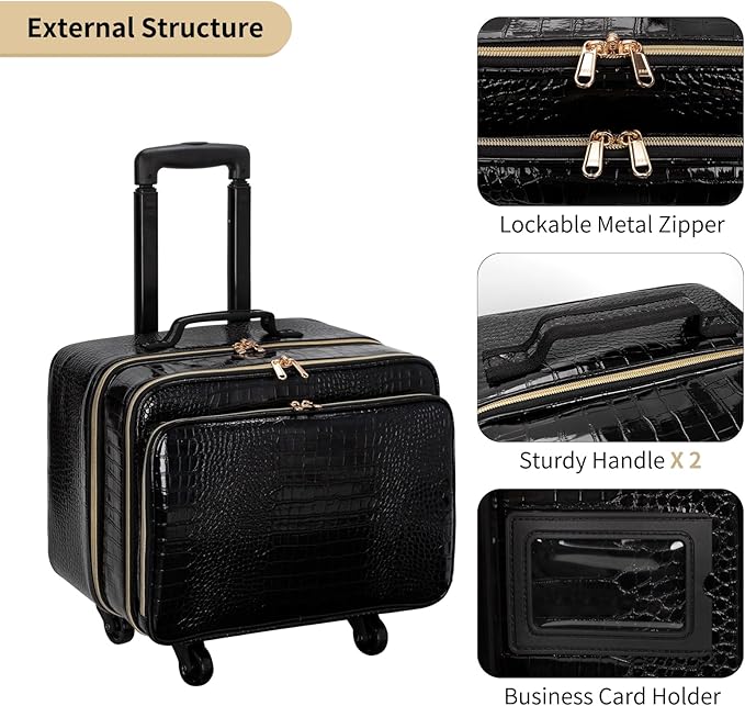 OCHEAL 18 Inch Rolling Makeup Train Case, Extra Large Travel Cosmetic Organizer Storage Trolley with Wheels, 3 Layers & 3 Travel Makeup Bags Carry On for Hairstylist Cosmetology Artist