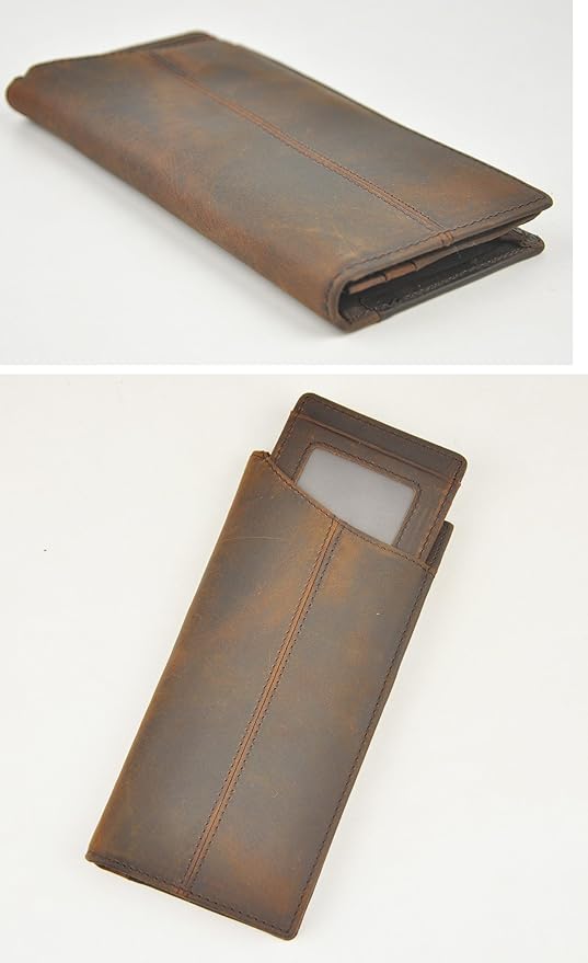 Le'aokuu Mens Genuine Leather Bifold Wallet Organizer Checkbook Card Case（0 1019 B Brown）