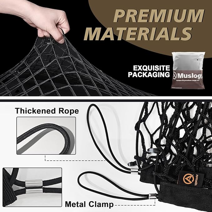 Muslogy Truck Bed Cargo Net Trunk Netting Compatible with 2015-2021 Jeep Grand Cherokee (WK2 ONLY) Accessories, Pickup Cargo Organizer SUV Sedan Storage Net w/Heavy Duty Carabiners