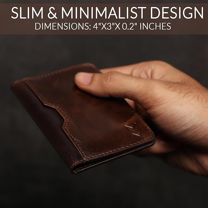 FOXHACKLE Full Grain Leather Credit Card Holder for Men and Women, Slim Bifold RFID Blocking Wallet, Thin Front Pocket Minimalist Wallet, Small Card Case.