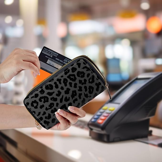 Wallet,Leather Long Wallet Suitable For Ladies And Teenagers - Detachable Wristband + RFID Travel Wallet With Card Slot - Leopard Print