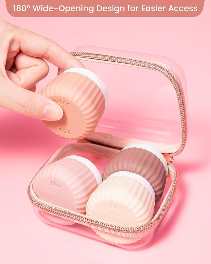 Mrsdry Travel Containers for Toiletries 4 Pack, Clear Hard Zipper Case, TSA Approved Travel Size Toiletries, With Clear Bag Leak Proof Silicone Jars, Creams Jars Carrying Small Items
