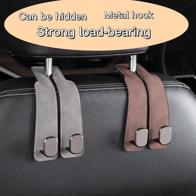 Car Seat Headrest Hooks – Premium Microfiber Leather and Alloy Hangers for Handbags, Purses Coats Groceries Umbrellas Heavy Duty Hook Holds Up to 45 lbs Keep Your Car Clean and Organized (Black)