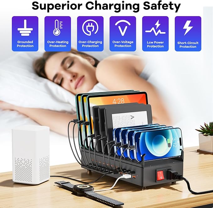 USB~C Charger Block, 300W 22 Port (11 US? A & 11 US?~C) USB Charging Station for Multiple Devices, Desktop Wall Fast Charger with Storage Dividers, US? Power Strip Suitable for Home Office School