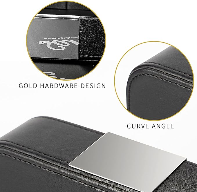SANZIE Luxury Leather Tray Desktop Storage Catchall Organizer Decorative Tray for Entryway Table to Hold Jewelry Watch Keys Phone Wallet (Metal Silvered, Black)