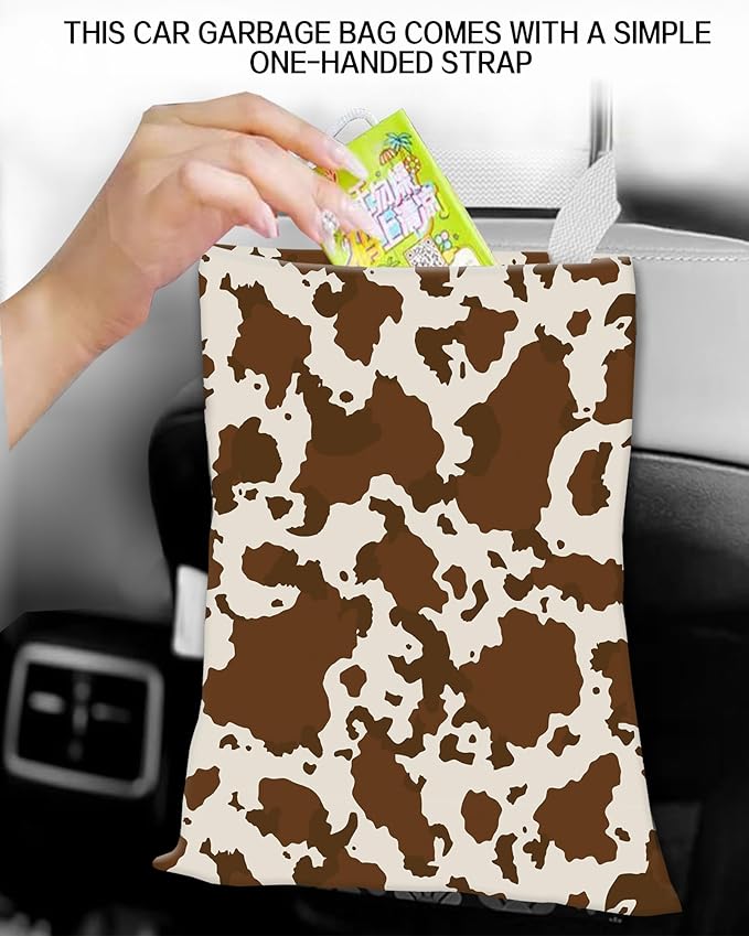 Car Garbage Can, Hanging Car Trash Can Bag for Back Seat Organizer, Retro Cow Print