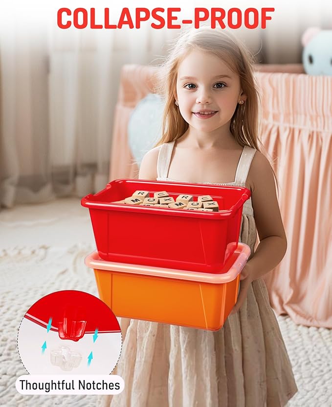 GAMENOTE 6 Quart Storage Bins with Lids,6 Pack Rainbow Plastic Latching Box for Classroom&Kids Toy Storage Opaque Stackable Shoe Box Size Containers for STEM Morning Tubs, Crafts & Building Blocks