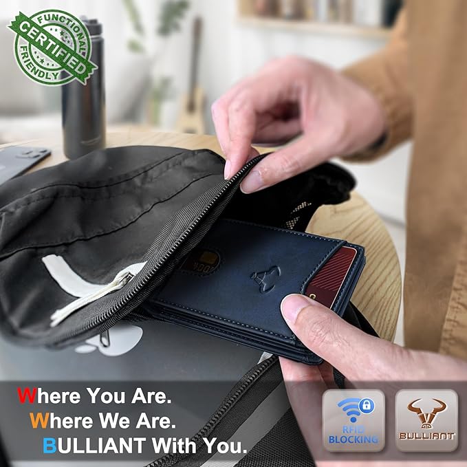 BULLIANT Men Wallet, Slim Leather Wallet Front Pocket Card Holder Gift For Men 11 Slots RFID Blocking