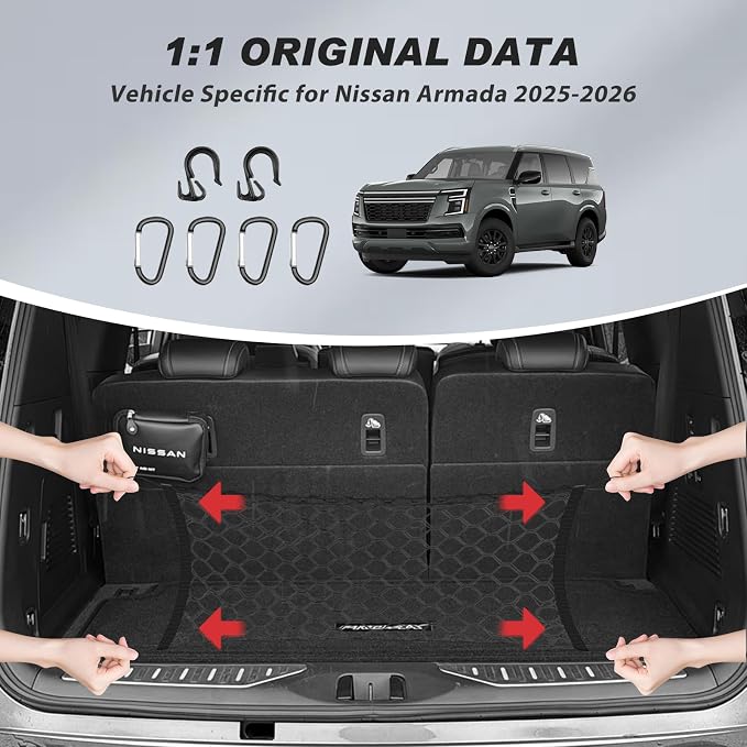 Karltys Cargo Net for Nissan Armada 2025-2026 Trunk Net | Envelope Style Elastic Mesh Net | Heavy Duty Metal Hooks | Nissan Armada Accessories
