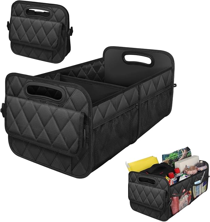 Car Trunk Organizer, Multi-Compartment Auto Trunk Storing Bag with Pockets, Collapsible Organizer and Storage for Sedans, SUVs, Trucks, Universal Interior Car Accessories (Black)