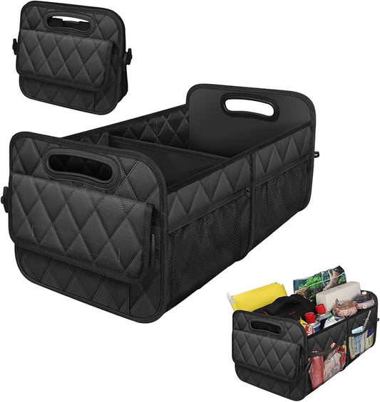 Car Trunk Organizer, Multi-Compartment Auto Trunk Storing Bag with Pockets, Collapsible Organizer and Storage for Sedans, SUVs, Trucks, Universal Interior Car Accessories (Black)