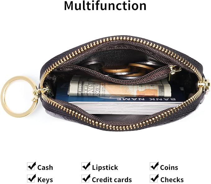 SENDEFN Mini Coin Purse Soft Leather Small Coin Pouch Purses Women Zipper Pocket with Key Ring