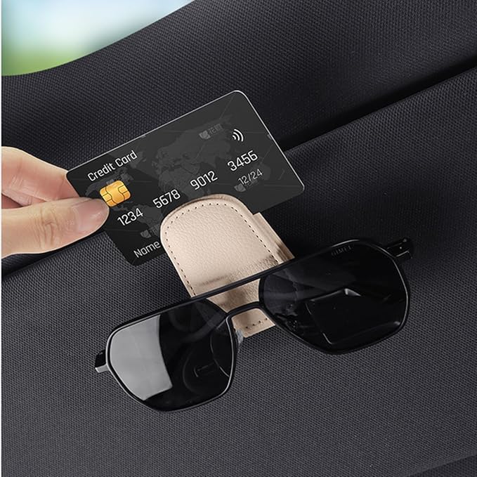 Sunglass Holder for Car Visor, Magnetic Leather Sunglasses Holder and Ticket Card Clip for Car