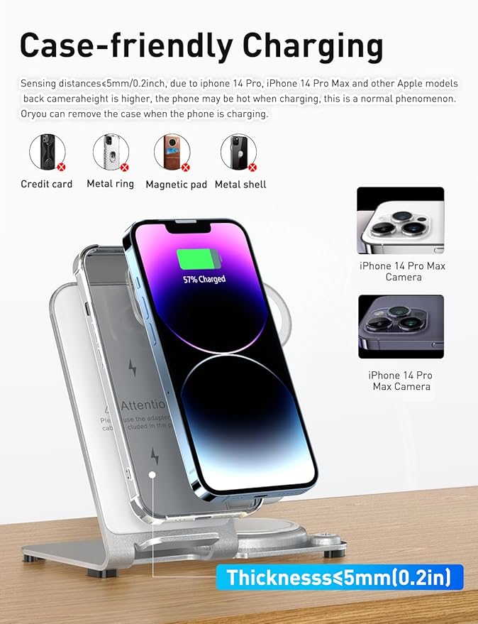 3 in 1 Charging Station for Multiple Devices Apple - Aluminum Alloy Fast Wireless Charger Stand Dock for iPhone 15/14/13/12/11/Pro/Max/XS/XR/X/Plus,for Apple Watch AirPods Desk Beside White