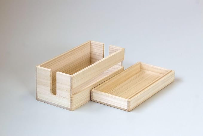 2 Set of Masuda Paulownia Wood Cable Management Box – Handmade Wooden Cord Organizer for Power Strips, Routers, Chargers – Eco-Friendly Desktop Cable Storage – Made in Japan, Plain