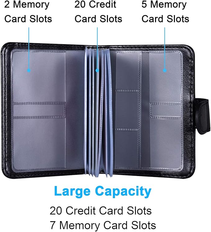 Wisdompro Credit Card Holder, Slim Leather RFID Blocking Wallet Debit Card Protector Organizer Case (Build in 20 Card Slot & 7 Small Cells for Memory Cards)-Vertical Black