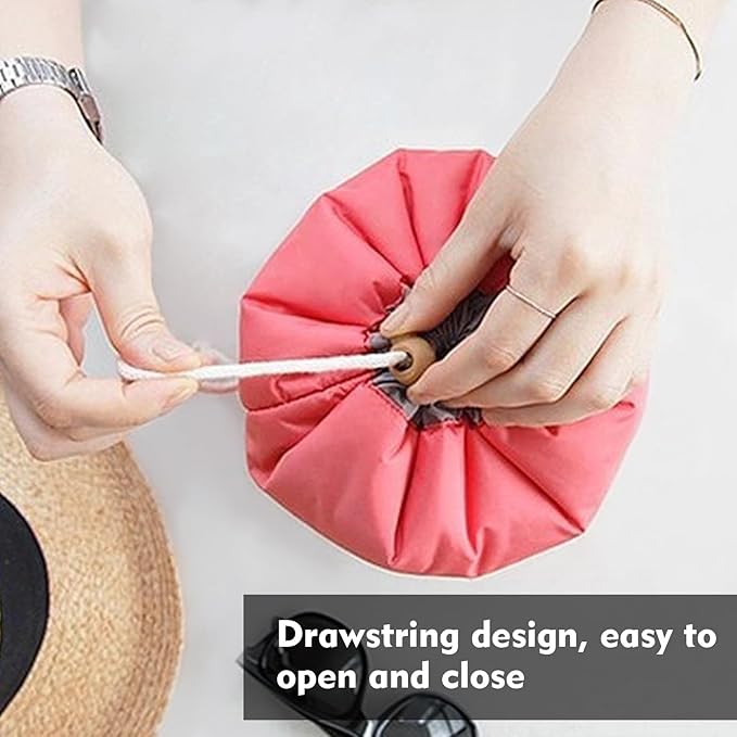 INVODA Drawstring Cosmetic Bag Travel Makeup Bag for Women Toiletry Bag Portable Drawstring Make up Organizer Bag for Travel (Red)