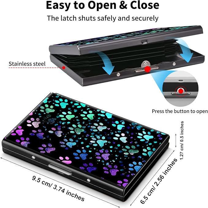 Metal Wallet,Credit Card Holder for Women Men,RFID Blocking Card Holder Mini Slim Aluminum Wallet ID Case Hard Case Business Card Holder Case,Glitter Paw Footprint