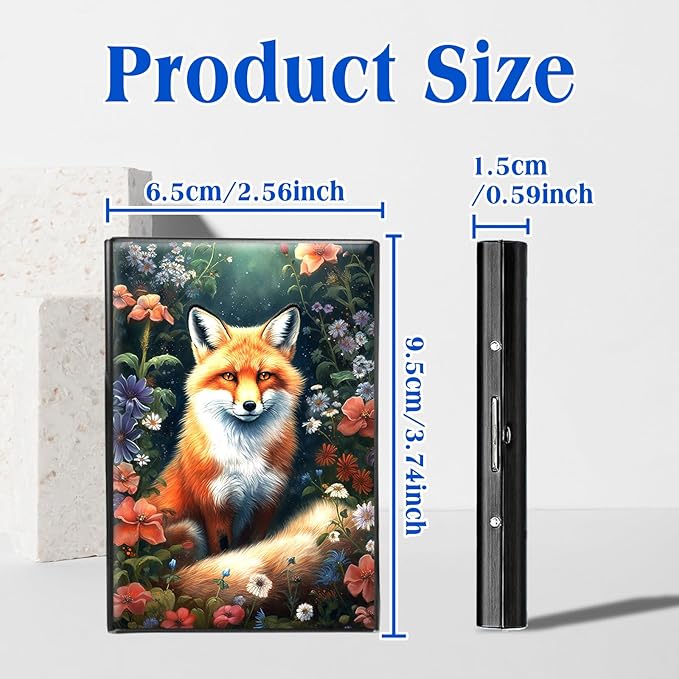 RFID Blocking Credit Card Holder - Slim Metal Wallet for Women & Men,Fox Flowers Design Stainless Steel Business Card Case,Compact Pocket Organizer for Travel & Daily Use