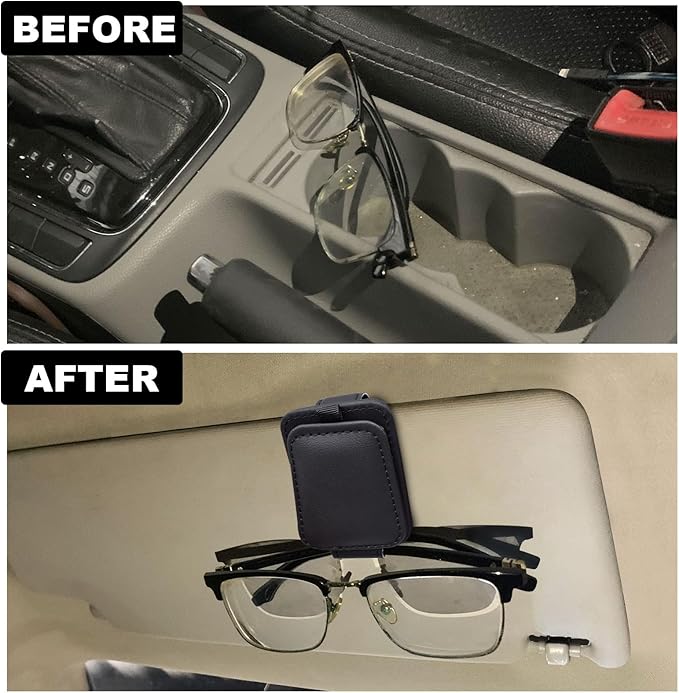 2 Pack Leather Car Visor Sunglass Holder, Magnetic Leather Glasses Eyeglass Hanger Clip for Car, Sunglass Clip Glasses Holder for Car Visor