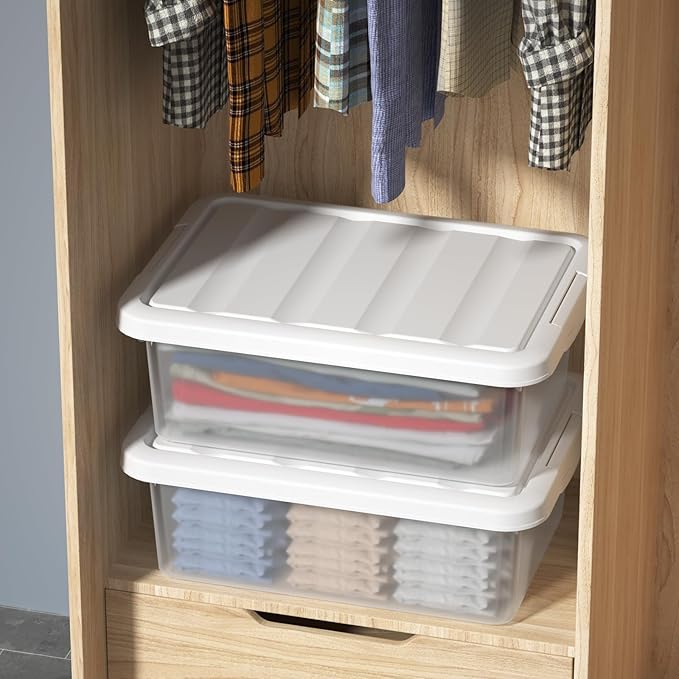 14 Quart Plastic Clear Storage Bin, Stackable Latching Box with Lid, 2 Packs