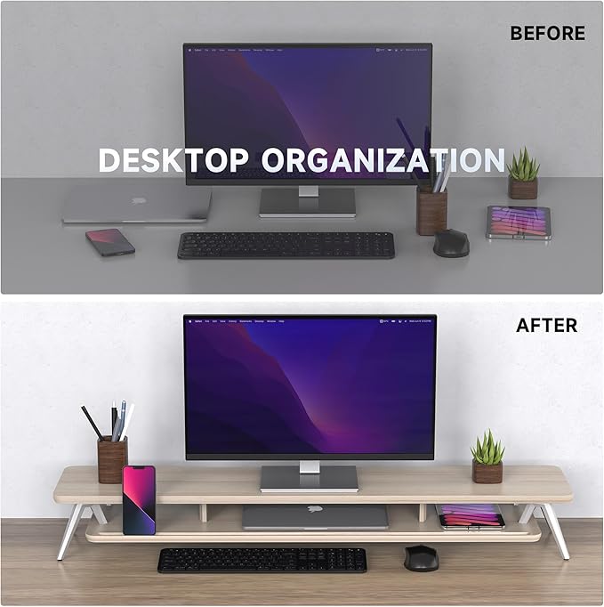 Fenge Dual Monitor Stand, Monitor Stands Riser for 2 Monitors, 42.5 Inch Monitor Stands Shelf with 12 Color LED Light for Office Desk