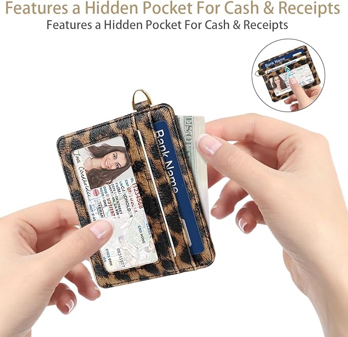 Slim Minimalist Pocket Credit Card Holder Wallet RFID Blocking Lightweight Thin Small Cute Card Cases,Leopard